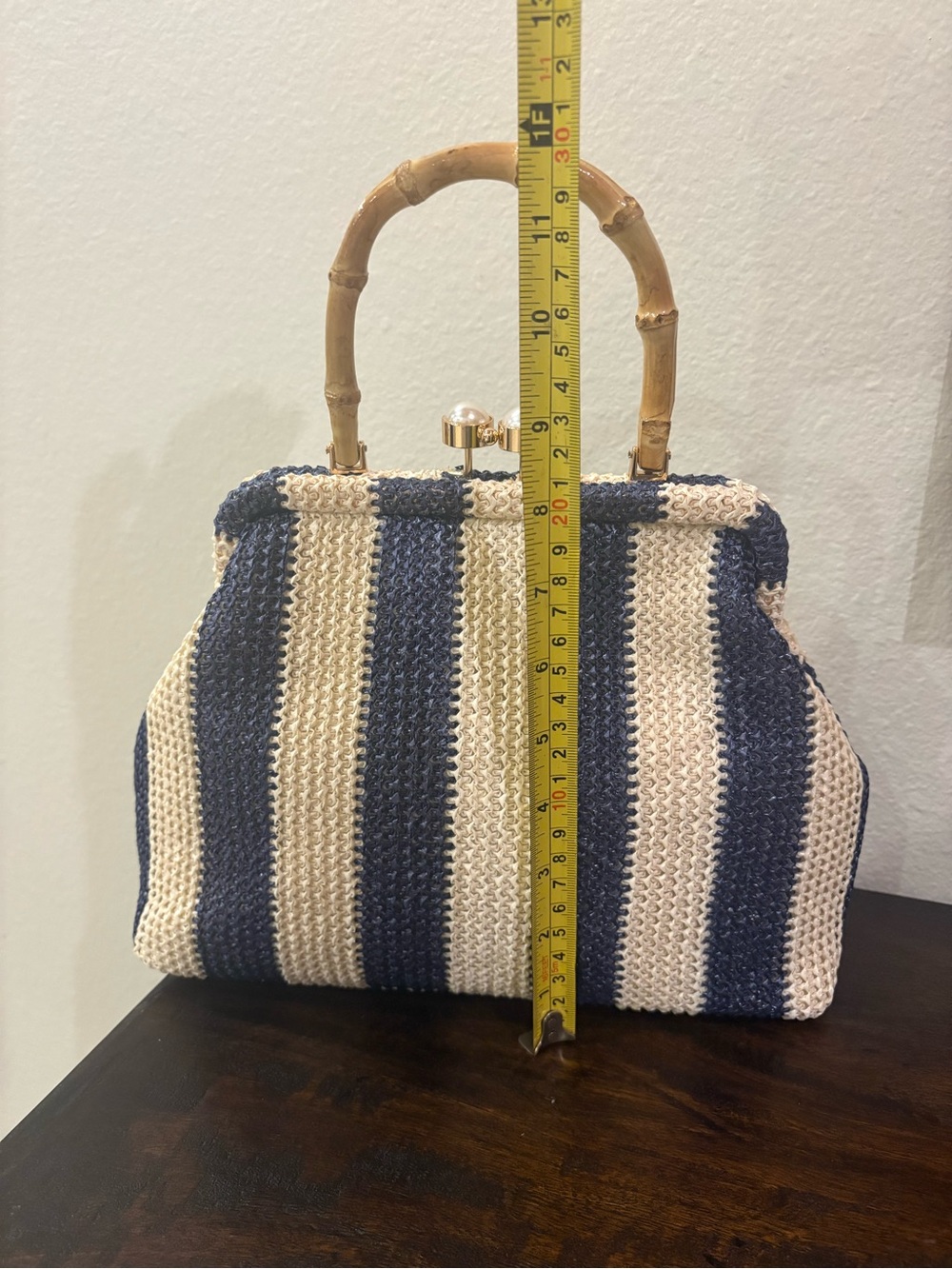 Tommy Bahama Navy and Cream Striped Woven Top-Handle Shoulder Bag - Picture 6 of 7